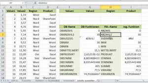 Wählen sie links im menü die gewünschte kategorie aus, dann sehen sie weitere beschreibungen. Excel Zwolf Datenbank Funktionen Dbsumme Dbmittelwert Dbauszug Etc Youtube