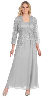 Long Chiffon Silver Mother Of Groom Dress Lace 3 4 Length Sleeve Jacket Mother Of The Bride Dresses Long Groom Dress Classy Dress