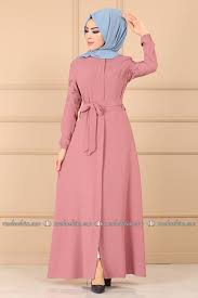 Modaselvim Ferace Kollari Nakisli Ferace Ays2316 Pudra Muslim Fashion Plain Dress Dresses