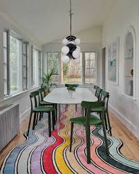 A 60 Foot Long Rainbow Rug Captures The Pure Joy Of This Maine Home Domino In 2020 Green Dining Chairs Dining Table Marble House Interior