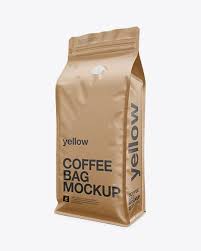 Kraft Paper Coffee Bag Mockup Front 3 4 View In Bag Sack Mockups On Yellow Images Object Mockups Coffee Packaging Bag Mockup Coffee Bag Design