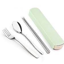 K Steel 3pcs Portable Flatware Spoon Fork Chopsticks Tableware Set Cutlery Set Reusable Utensils