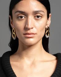 Alexis Bittar Solanales Large Crystal Link Drop Earrings Gold