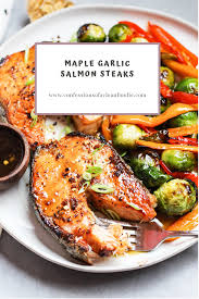 Maple Garlic Salmon Steaks Clean Foodie Cravings Recipe Night Dinner Recipes Salmon Steak Recipes Salmon Steak