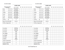 The dice game yahtzee requires players to roll a small and large straight. Printable Yahtzee Score Card