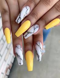 These short nail designs range from minimalist details to graphic shapes. Perfect Styles Of Yellow Nail Designs In 2019 Stylesmod Acrylic Nails Yellow Yellow Nails Design Marble Acrylic Nails