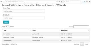 Laravel Custom Datatables Filter And Search W3schools Tutorialspoint W3adda