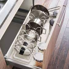 yamazaki tower white adjustable pot lid and frying pan organizer crate and barrel kitchen cupboard organization clever kitchen storage cupboards organization