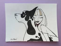 Original Great Dane And Girl Ink Drawing Love Animal Pet Dog Inktober Gold By Elisesketch On Etsy Dog Drawing Drawings Girl And Dog