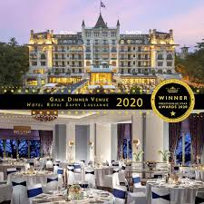730 seated / 1500 cocktail. Gala Dinner Venue Hotel Royal Savoy Lausanne Prestigious Star Awards
