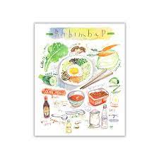 korean food set of 2 prints bibimbap and kimchi posters etsy carnet de voyage dessin aquarelle