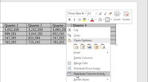 Although it is possible to set the width of your table and its cells directly in html, if your web page is in html 4.01 or xhtml 1.0 (eg, using the width attribute of the <table. Make Table Columns Even In Word Make All Columns The Same Size In Word Youtube