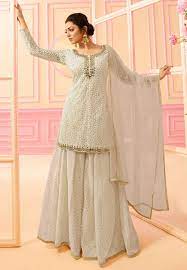 embroidered net sharara lehenga in off white indian designer outfits sharara designs dresses