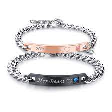 Personalized His Beauty Her Beast Titanium Couple Bracelets