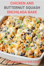 This Chicken Enchilada Bake With Butternut Squash Black Beans Is A Healthy Veggie C Chicken Enchilada Bake Easy Chicken Recipes Chicken And Butternut Squash