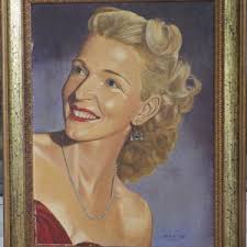 Vintage PORTRAIT, Midcentury Glam BLOND WOMAN, Illustrator Style , Original  Painting ,framed C1959, 15 1/4 X 19 1/8 In.