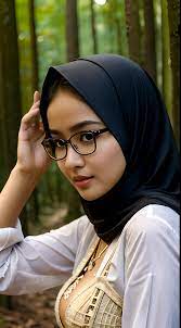 There is a woman wearing glasses and a scarf in the woods - SeaArt AI