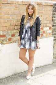 Black And White Checkered Leather Jacket Uk Fashion Blogger Lily Loving This Look Gingham Fashion Fashion Gingham School Dress