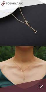 Moon And Star Two Piece Gold Necklace Chain Design Womens Jewelry Necklace Star Necklace Necklace