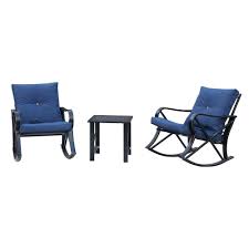Patio Festival 3 Piece Metal Patio Rocker Conversation Set With Blue Cushions Pf19031 B The Home Depot Outdoor Wicker Rocking Chairs Blue Cushions Metal Outdoor Furniture