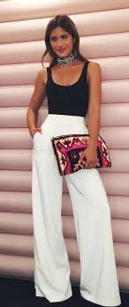 Black And White Pants Outfit Black Top White Wide Leg Pants Sour Looks Femininos Moda Europeia Looks Estilosos