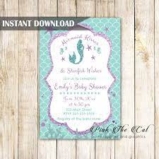 Mermaid Baby Shower Invitation Purple Teal Printable Download Now Pink The Cat