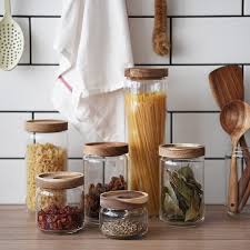 Made from durable glass for storage efficiency. Vintage Cottage Clear Glass Kitchen Canisters With Wooden Lids Kitchen Storage Jars Set Of 5 Kitchen Canisters Kitchen Storage Organization Dining Kitchen