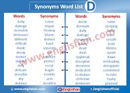 Synonyms Words List D Synonyms List A To Z With Examples Pdf In 2020 Vocabulary Words Word List Synonyms And Antonyms