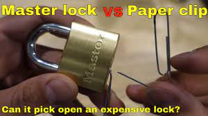 These are the most straightforward locks to pick and can be done with a couple of paperclips and a set of pliers to get them into the correct shape. Master Lock Vs Paper Clip Pick A Lock With A Paperclip Cheap Vs Expensive Youtube