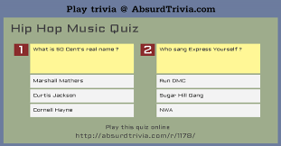 Questions and answers about folic acid, neural tube defects, folate, food fortification, and blood folate concentration. Hip Hop Music Quiz