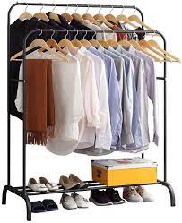 Ceiling mounted + see all. Buy Clothing Double Rod Garment Rack With Shelves Metal Hang Dry Clothes Rack For Hanging Clothes With Top Rod Organizer Shirt Towel Rack And Lower Storage Shelf For Boxes Shoes Boots Height 59 Black