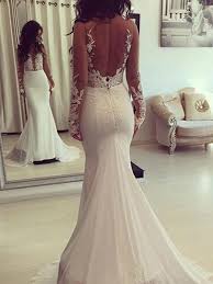 Elegant Mermaid Round Neck Open Back Ivory Chiffon Lace Long Wedding Dresses With Train Mermaid Wedding Dress Wedding Dress Chiffon Wedding Dress Sleeves