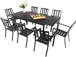 Adding extra flair to this set. Buy Sophia William Black Patio Dining Set 9 Piece Metal Outdoor Expandable Dining Table Set Bistro Furniture Set 1 Rectangle Expanding Dining Table And 8 Backyard Garden Outdoor Chairs Online In Indonesia B08l7hxz9f