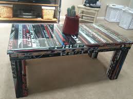 Hockey Stick Table That I Made After Almost A Year Of Collecting My Broken Sticks And My Friends Happy Hockey Stick Crafts Hockey Stick Furniture Hockey Stick