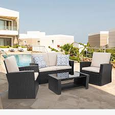 Jiyan2866 beach snack coffee table porch balcony wood folding picnic table outdoor portable man coffee bohemian mediterranean style restaurant lamp porch bar table lamp colorful crystal retro. Shintenchi 4 Piece Outdoor Patio Furniture Sets Wicker Rattan Sectional Sofa Couch With Glass Coffee Table For Backyard Porch Garden And Poolside Outdoor Patio Conversation Sets Black In Dubai Uae Whizz