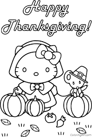 Loved by all, hello kitty has been a popular character for kids of all ages. Happy Thanksgiving With Hello Kitty And Pumpkins Coloring Page Coloringall