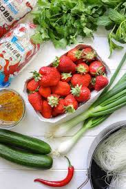 They are usually seasoned with salt, vinegar, oil or even more dressings drain and rinse under cold water. Glass Noodle Salad With Strawberries Cucumber Recipe Elle Republic