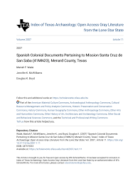 PDF) Spanish Colonial Documents Pertaining to Mission Santa Cruz de San  Saba (41MN23), Menard County, Texas