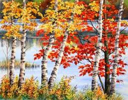 Birch Trees In Fall Paintings Pin By Jenny Bartoy On Trees Landscape Paintings Watercolor Trees Autumn Painting