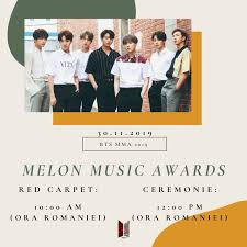 Check out winners list of 2019 melon music awards (2019 mma) #amazingkpop subscribe to our channel. Bts Romania Team On Twitter Melon Music Awards Mma 2019 30 11 2019 Link Ceremonie Live Https T Co Gfkbwe3gcn Nu Pierdeti Ceremonia Live Bts Twt Pregatesc Un Moment Special Si Exploziv Https T Co Qbc1eevzny