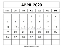 April 2020 Calendar Spanish Calendario 2020 Mensual Para Imprimir Calendar For Office May Calendar Printable December Calendar February Calendar