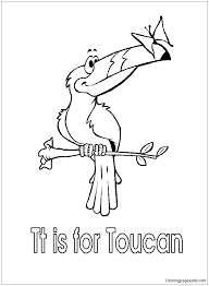 Toucan coloring pages will introduce children to an unusual bird that lives in tropical forests, a distant relative of the woodpecker. Letter T Is For Toucan Coloring Pages Alphabet Coloring Pages Coloring Pages For Kids And Adults