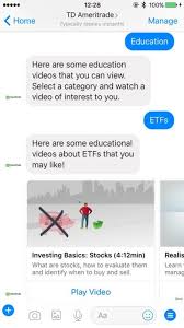Td ameritrade offers financial services including common and preferred stocks, option trades td ameritrade helps over 6 million american customers post over $2.5 billion in revenues from manage futures, options, and etfs on tdameritrade.com or on the td ameritrade mobile app. Td Ameritrade Launches Facebook Chatbot By Reuters