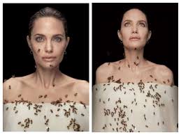 The actress can be seen with bees crawling on her as she stood perfectly still for eighteen minutes in order to capture the shot. Qwlhtv7n Nohem