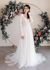 From the dramatic flair of a mermaid cut to a classy strapless or a flowing lace wedding dress, we can ensure you're wearing the wedding dress you have always dreamed of. Long Sleeve Wedding Dress Open Back Lace Sleeves Silk Etsy