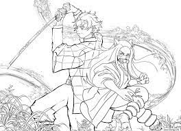 Coloriage Tanjiro And Nezuko In Battle Demon Slayer Dessin Demon Slayer à  imprimer