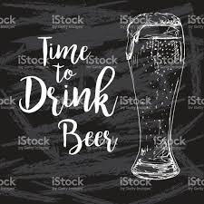 Sketch Of A Glass Of Beer On A Black Background Text Time To Drink Schwarzer Hintergrund Bier Illustration