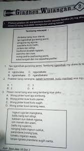 Kunci jawaban buku tantri basa kelas 5 hal 100 guru ilmu sosial 2018 jawaban bahasa jawa kelas 7 halaman 52 budaya melayu riau kelas 2 sd jawaban lks bahasa jawa kelas 7 halaman 52 kunci jawaban tantri basa kelas 3 hal 101 download gratis buku pegangan guru dan. Kunci Jawaban Lks Asah Basa Jawa Kelas 7 Semester 2 Gladhen Wulangan 2 Brainly Co Id