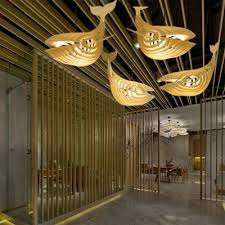 Whale Hanging Lamp Contemporary Nordic 1 Light Wooden Pendant Lighting For Staircase Beautifulhalo Com