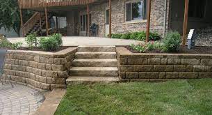 Retaining walls are a great way to bring definition to your property and turn unusable space into useful space in the landscape. Retaining Walls With Steps Maki Paver Steps And Walls Retaining Wall Patio Fire Pit Hot Tub Retaining Wall Steps